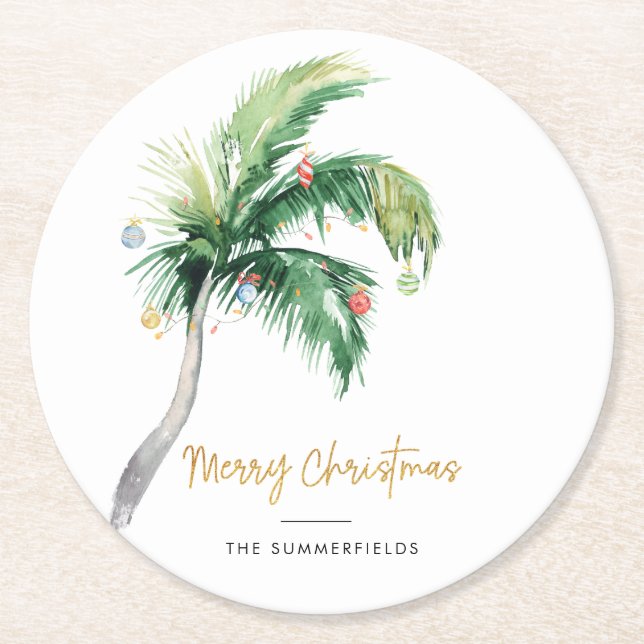 Posavasos Redondo De Papel Familia Navidades de palmeras decorados (Anverso)