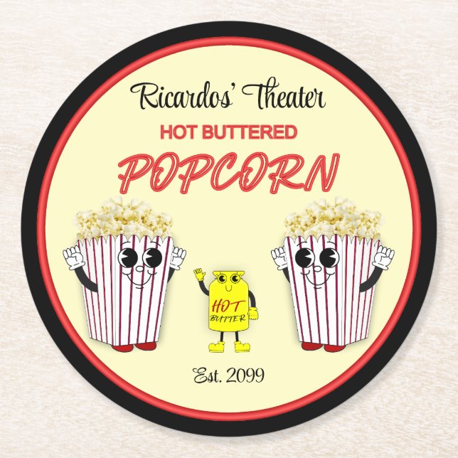 Posavasos Redondo De Papel Family Movie Theater with Hot Buttered Popcorn  (Anverso)