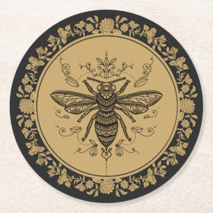 Posavasos Redondo De Papel Fancy Black Bee 