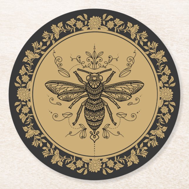 Posavasos Redondo De Papel Fancy Black Bee  (Anverso)