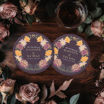 Posavasos Redondo De Papel Fantasía Encantada Boda de Jardín Floral<br><div class="desc">Elegante,  caprichoso,  fantástico diseño de bodas en el jardín floral encantado,  perfecto para una celebración encantadora con temática forestal. Este diseño presenta elementos florales en un marco de hojas verdes y acentos dorados. Artículos coincidentes en nuestra tienda para un tema fiesta completo.</div>