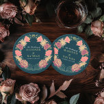 Posavasos Redondo De Papel Fantasía Encantada Boda de Jardín Floral<br><div class="desc">Elegante,  caprichoso,  fantástico diseño de bodas en el jardín floral encantado,  perfecto para una celebración encantadora con temática forestal. Este diseño presenta elementos florales en un marco de hojas verdes y acentos dorados. Artículos coincidentes en nuestra tienda para un tema fiesta completo.</div>