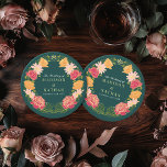 Posavasos Redondo De Papel Fantasía Encantada Boda de Jardín Floral<br><div class="desc">Elegante,  caprichoso,  fantástico diseño de bodas en el jardín floral encantado,  perfecto para una celebración encantadora con temática forestal. Este diseño presenta elementos florales en un marco de hojas verdes y acentos dorados. Artículos coincidentes en nuestra tienda para un tema fiesta completo.</div>