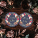 Posavasos Redondo De Papel Fantasía Encantada Boda de Jardín Floral<br><div class="desc">Elegante,  caprichoso,  fantástico diseño de bodas en el jardín floral encantado,  perfecto para una celebración encantadora con temática forestal. Este diseño presenta elementos florales en un marco de hojas verdes y acentos dorados. Artículos coincidentes en nuestra tienda para un tema fiesta completo.</div>