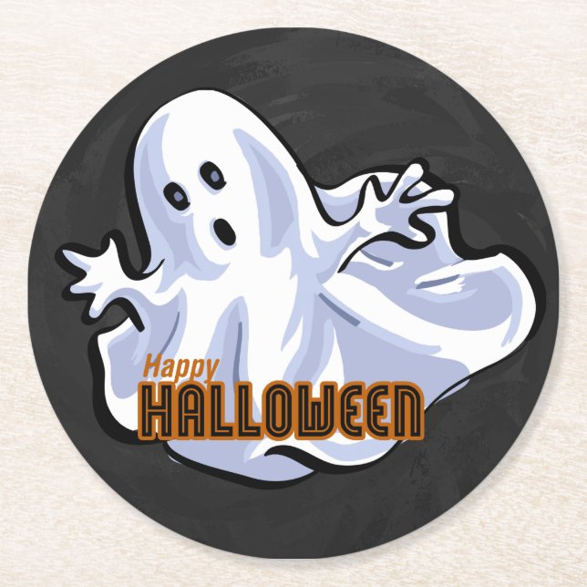 Posavasos Redondo De Papel Fantasma de animales fantasmales (Anverso)