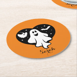 Posavasos Redondo De Papel Fantasma De Halloween Con Corazón Y Barba