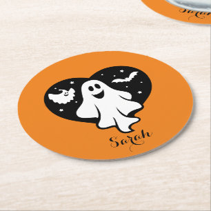 Posavasos Redondo De Papel Fantasma De Halloween Con Corazón Y Barba
