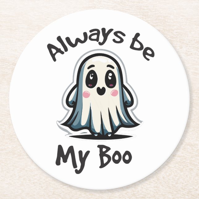 Posavasos Redondo De Papel Fantasma de humor de Halloween (Anverso)