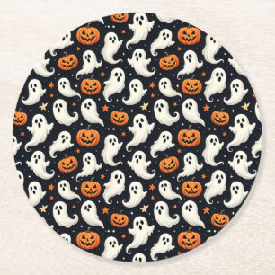 Posavasos Redondo De Papel Fantasma y Jack o'Lanterns