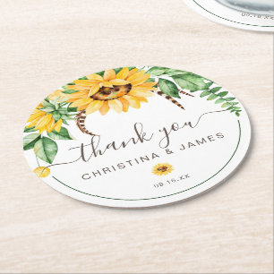Posavasos Redondo De Papel Favor de boda agradecimiento girasol campestre