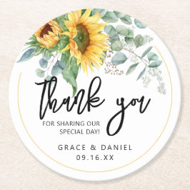 Posavasos Redondo De Papel Favor de boda personalizado girasol verde
