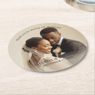 Posavasos Redondo De Papel Favor de Foto Personalizada con Nombres y Fecha de