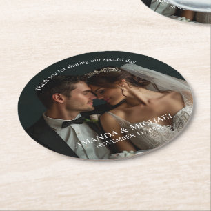 Posavasos Redondo De Papel Favor de Foto Personalizada con Nombres y Fecha de