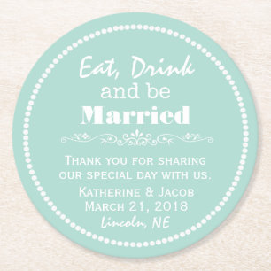 Posavasos Redondo De Papel Favor de papel verde menta para agradecer boda 2