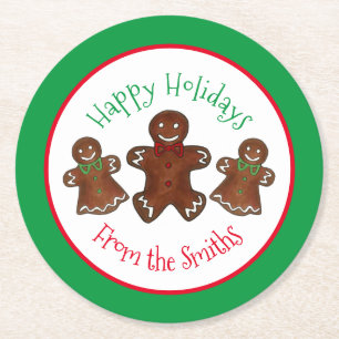 Posavasos Redondo De Papel Felices fiestas El hombre del pan de los jengibre 