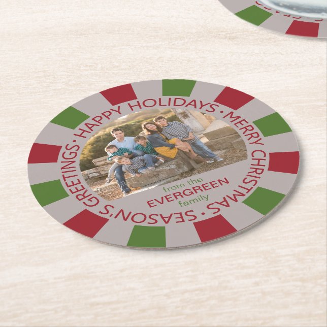 Posavasos Redondo De Papel Felices fiestas personalizado foto y astronautas (En perspectiva)