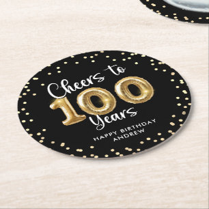 Posavasos Redondo De Papel Felicidades por los 100 años de edad Cheers to 100