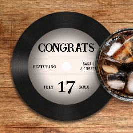 Posavasos Redondo De Papel Felicitaciones a los Bodas de Retro Vinyl Record
