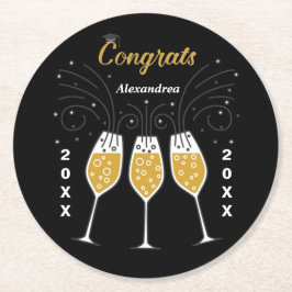 Posavasos Redondo De Papel Felicitaciones Grad Graduation Gold Personalizado