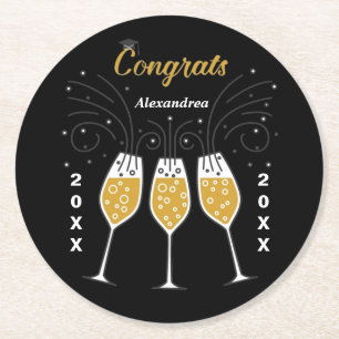 Posavasos Redondo De Papel Felicitaciones Grad Graduation Gold Personalizado