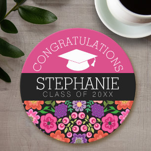 Posavasos Redondo De Papel Felicitaciones Graduate Girly Flowers Graduation