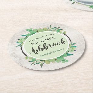 Posavasos Redondo De Papel Felicitaciones Rustic Wood & Eucalyptus Botánico