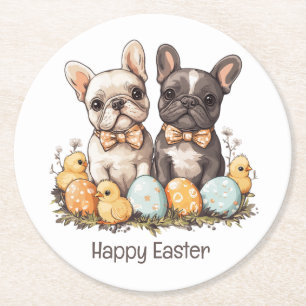 Posavasos Redondo De Papel Feliz Bulldog francés de Pascua