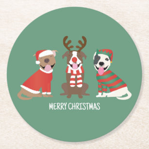Posavasos Redondo De Papel Feliz Bulldog navideño
