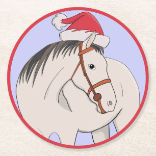 Posavasos Redondo De Papel Feliz caballo navideño