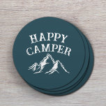 Posavasos Redondo De Papel Feliz Camper Mountain Adventure Camping Verde azul<br><div class="desc">Feliz Camper Rustic Mountain Adventure Verde azulado camping Coasters.</div>