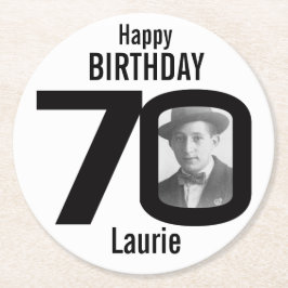 Posavasos Redondo De Papel Feliz cumpleaños 70º nombre y fotos de las taras d
