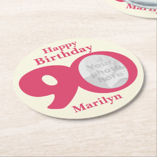 Posavasos Redondo De Papel Feliz cumpleaños 90 copas de papel fotográfico y n