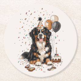 Posavasos Redondo De Papel Feliz cumpleaños Bernese Mountain Dog