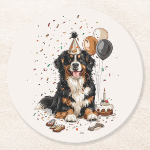 Posavasos Redondo De Papel Feliz cumpleaños Bernese Mountain Dog