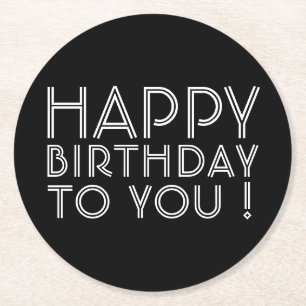 Posavasos Redondo De Papel "¡Feliz Cumpleaños!" Blanco y negro