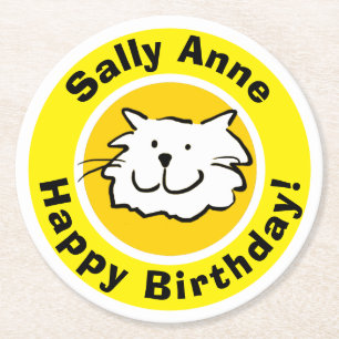 Posavasos Redondo De Papel Feliz cumpleaños con nombre