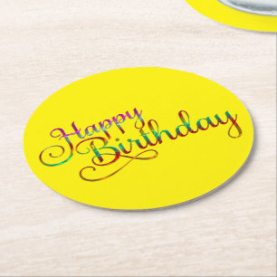 Posavasos Redondo De Papel FELIZ CUMPLEAÑOS - diseño de texto + sus propias i
