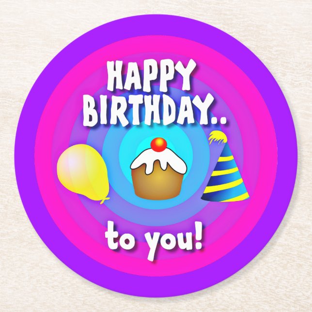 Posavasos Redondo De Papel Feliz Cumpleaños Para Tu Círculo Diseño-47555 (Anverso)