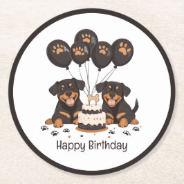 Posavasos Redondo De Papel Feliz cumpleaños Rottweiler Dogs