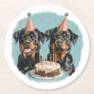 Posavasos Redondo De Papel Feliz cumpleaños Rottweiler Dogs