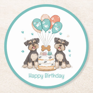 Posavasos Redondo De Papel Feliz cumpleaños Schnauzer Dogs