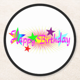 Posavasos Redondo De Papel Feliz cumpleaños y estrellas -