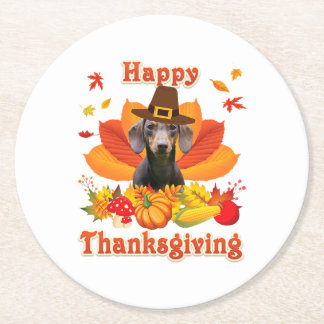 Posavasos Redondo De Papel Feliz Día de Acción de Gracias al propietario de p