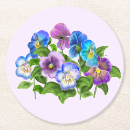 Posavasos Redondo De Papel Feliz Día de la Madre Pansy Violet Flores acuática