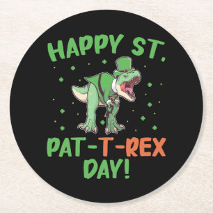 Posavasos Redondo De Papel Feliz día de San Patricio de Trex para niños Dino