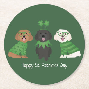Posavasos Redondo De Papel Feliz Día de San Patrón Perros Maltipoo