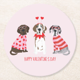 Posavasos Redondo De Papel Feliz Día de San Valentín grandes perros daneses