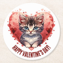 Feliz Día de San Valentín pequeño gatito con coraz
