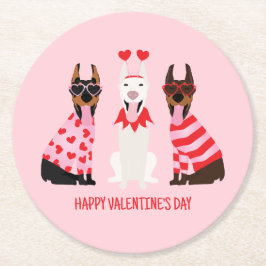 Posavasos Redondo De Papel Feliz Día de San Valentín Perros Dobermann