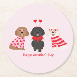Posavasos Redondo De Papel Feliz Día de San Valentín Perros Maltipoo